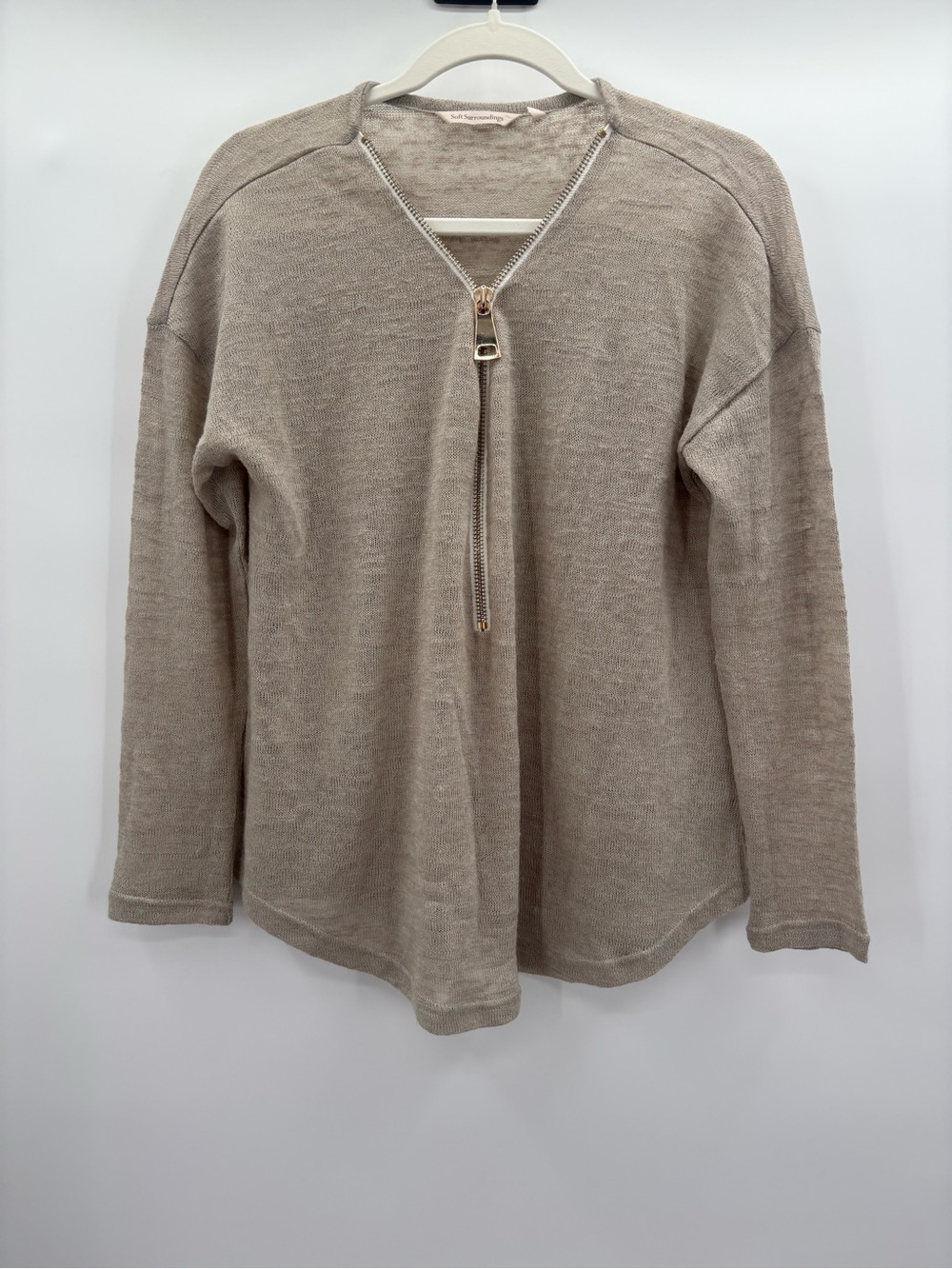 Soft Surroundings Valentina Zip Sweater Half Zip in Stone Beige Size Medium